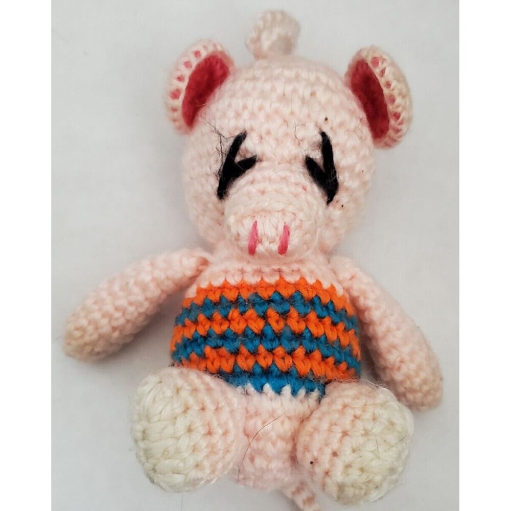 Crochet Pig Plushie 5" Handmade Stuffed Animal Farm Mini Pig USA Preowned